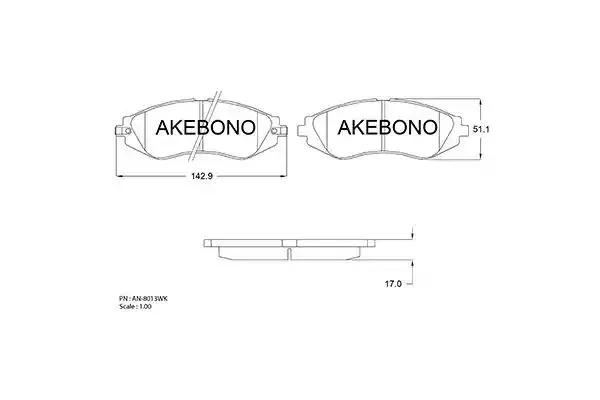 AN-8013WKE AKEBONO Комплект тормозных колодок (фото 1)