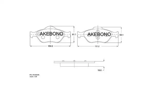 AN-8060KE AKEBONO Комплект тормозных колодок (фото 1)