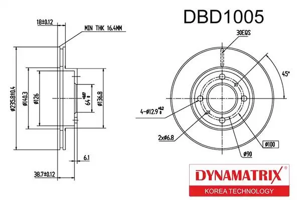 DBD1005 DYNAMAX Диск тормозной (фото 1)