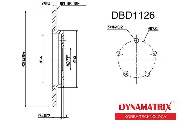 DBD1126 DYNAMAX Диск тормозной (фото 1)