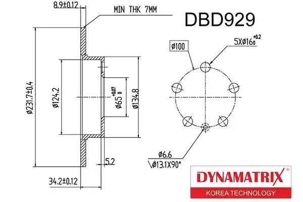 DBD929 DYNAMAX Тормозной диск (фото 1)
