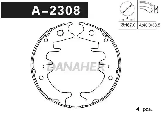 A2308 DANAHER Комлект тормозных накладок (фото 1)
