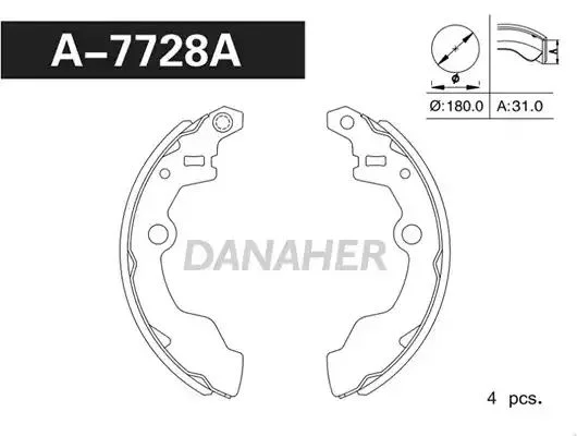 A7728A DANAHER Комлект тормозных накладок (фото 1)