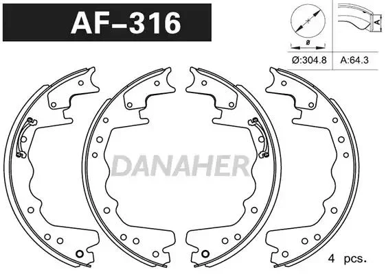 AF316 DANAHER Комлект тормозных накладок (фото 1)