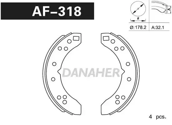 AF318 DANAHER Комлект тормозных накладок (фото 1)
