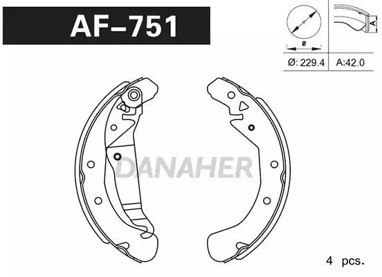 AF751 DANAHER Комлект тормозных накладок (фото 1)