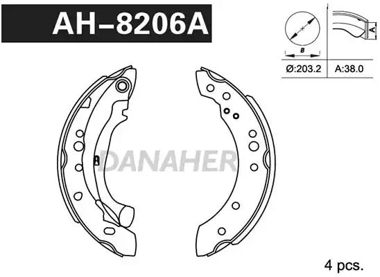 AH8206A DANAHER Комлект тормозных накладок (фото 1)