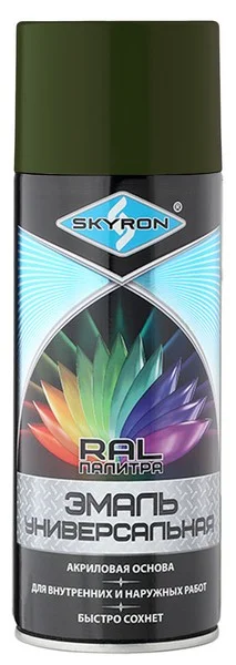 SR-16014 SKYRON Краска акриловая 520мл - RAL 6014 защитно-оливковая универсальная эмаль, аэрозоль (фото 1)