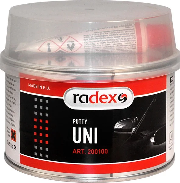 RAD200100 RADEX Шпатлевка UNI универсальная шпатлевка 0,5 кг + отвердитель. Можно наносить на широкий диапазон поверхностей (фото 1)
