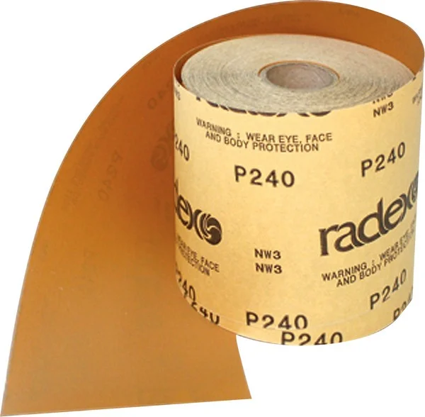 RAD552180. RADEX Бумага абразивная Р180 - рулон абразивный для шлифования по сухому 115мм х 50м, клей - латекс (обладает хорошей гибкостью) (фото 1)
