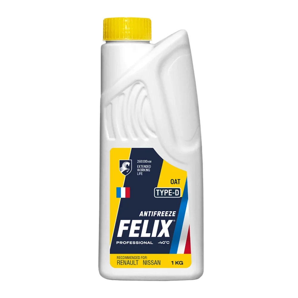 430206332 FELIX (14452) АНТИФРИЗ ЖЕЛТЫЙ 1kg (870 мл) (ГОТОВЫЙ) FELIX TYPE D / до -40°С OAT ASTM D 3306 (фото 1)