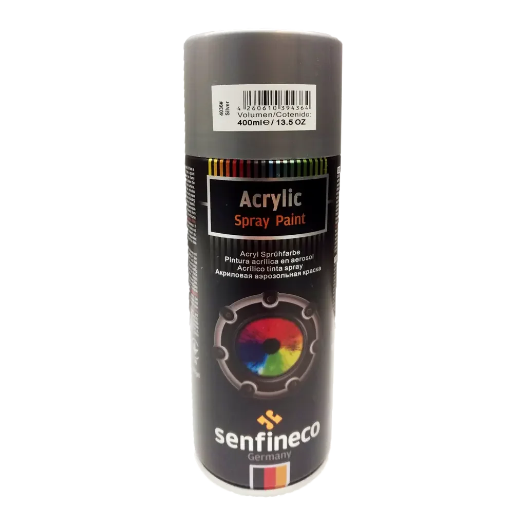 4202 SENFINECO Акриловая краска-спрей Paint Acrylic Silver H.T. высокотемп.(серебро) 400мл (фото 1)