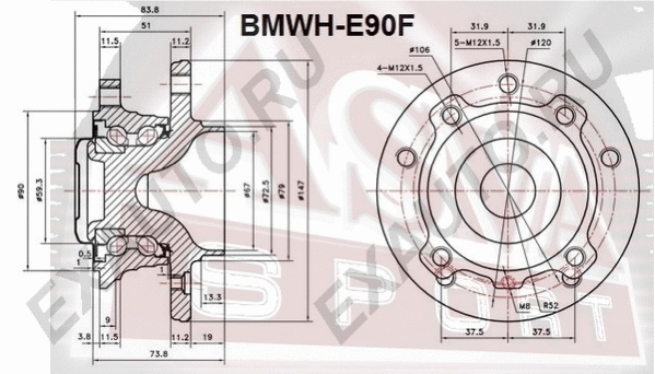 BMWH-E90F ASVA Ступица колеса (фото 1)