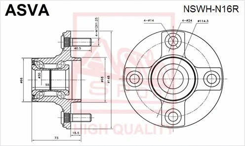 NSWH-N16R ASVA Ступица колеса (фото 1)
