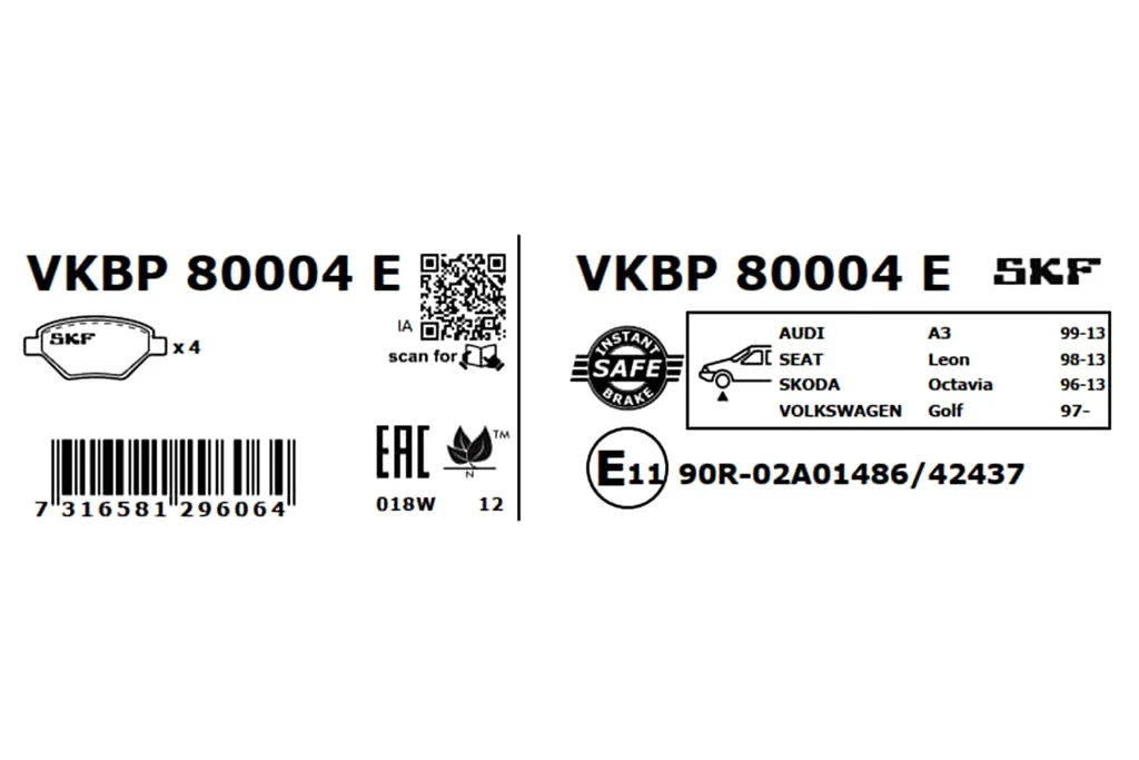 VKBP 80004 E SKF Комплект тормозных колодок, дисковый тормоз (фото 5)