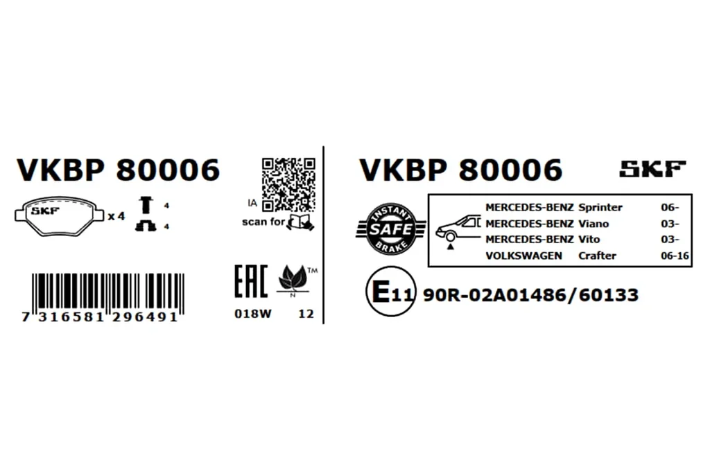 VKBP 80006 SKF Комплект тормозных колодок, дисковый тормоз (фото 6)