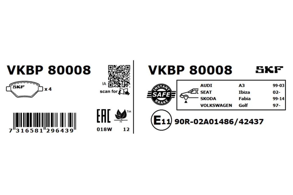 VKBP 80008 SKF Комплект тормозных колодок, дисковый тормоз (фото 7)