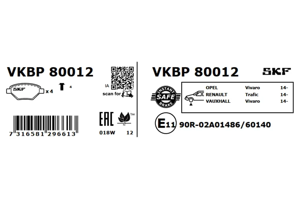 VKBP 80012 SKF Комплект тормозных колодок, дисковый тормоз (фото 6)