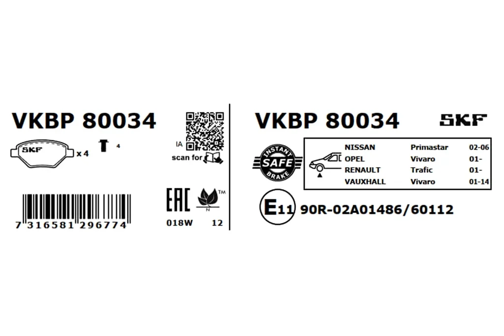 VKBP 80034 SKF Комплект тормозных колодок, дисковый тормоз (фото 6)