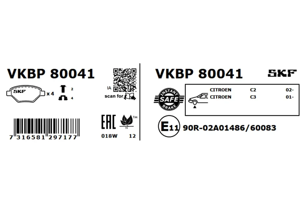 VKBP 80041 SKF Комплект тормозных колодок, дисковый тормоз (фото 3)