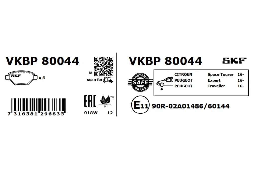 VKBP 80044 SKF Комплект тормозных колодок, дисковый тормоз (фото 7)