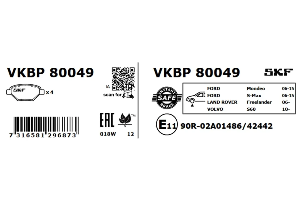 VKBP 80049 SKF Комплект тормозных колодок, дисковый тормоз (фото 7)