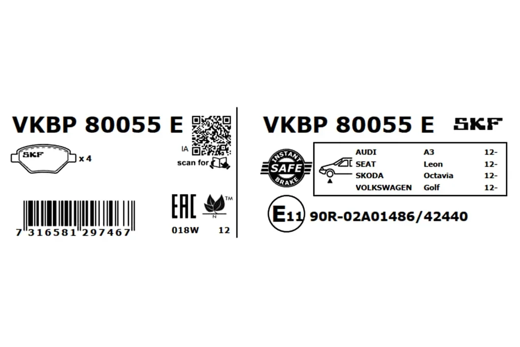 VKBP 80055 E SKF Комплект тормозных колодок, дисковый тормоз (фото 6)