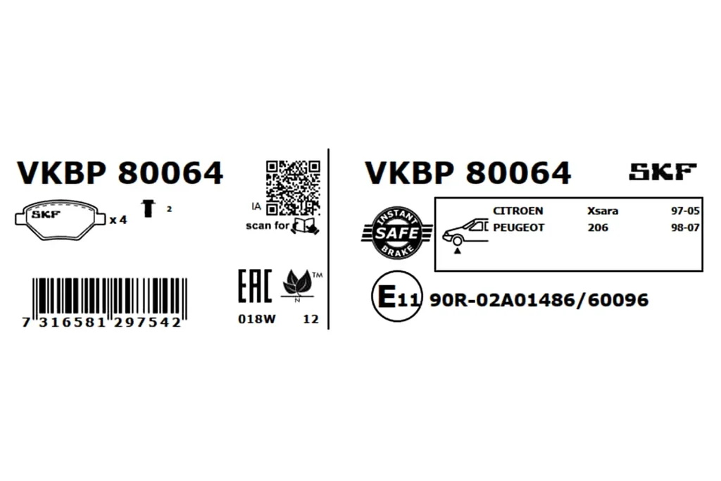 VKBP 80064 SKF Комплект тормозных колодок, дисковый тормоз (фото 6)