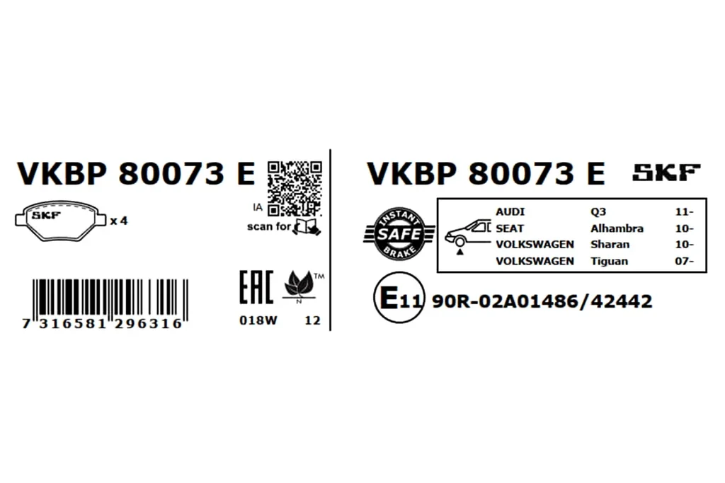VKBP 80073 E SKF Комплект тормозных колодок, дисковый тормоз (фото 6)