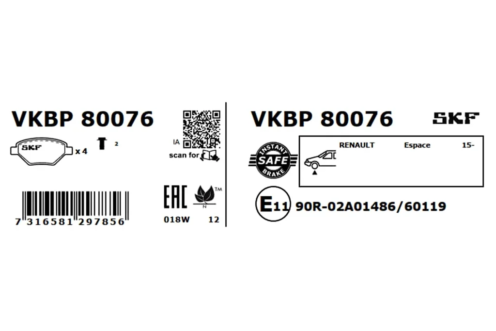 VKBP 80076 SKF Комплект тормозных колодок, дисковый тормоз (фото 2)