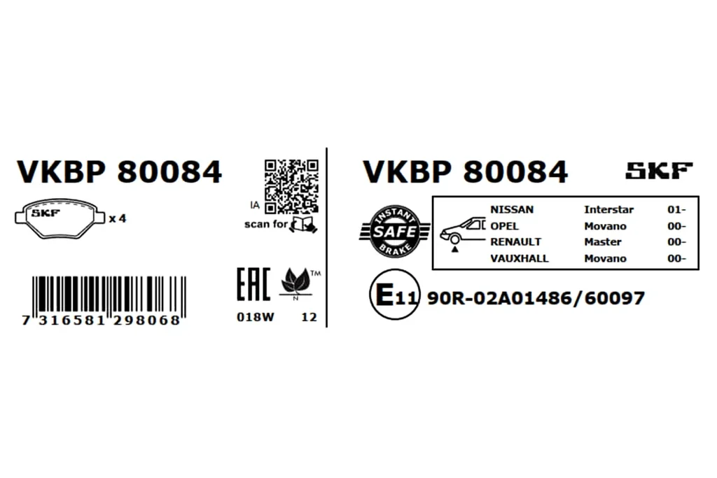 VKBP 80084 SKF Комплект тормозных колодок, дисковый тормоз (фото 2)