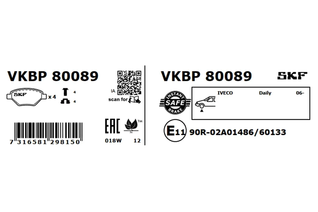 VKBP 80089 SKF Комплект тормозных колодок, дисковый тормоз (фото 3)