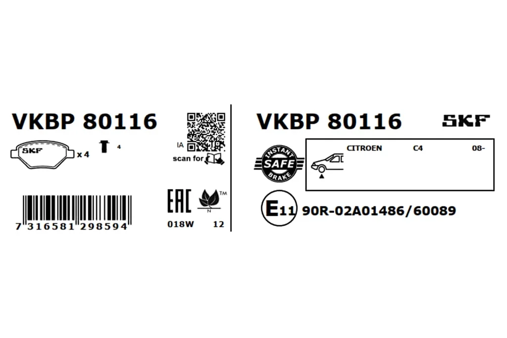 VKBP 80116 SKF Комплект тормозных колодок, дисковый тормоз (фото 6)