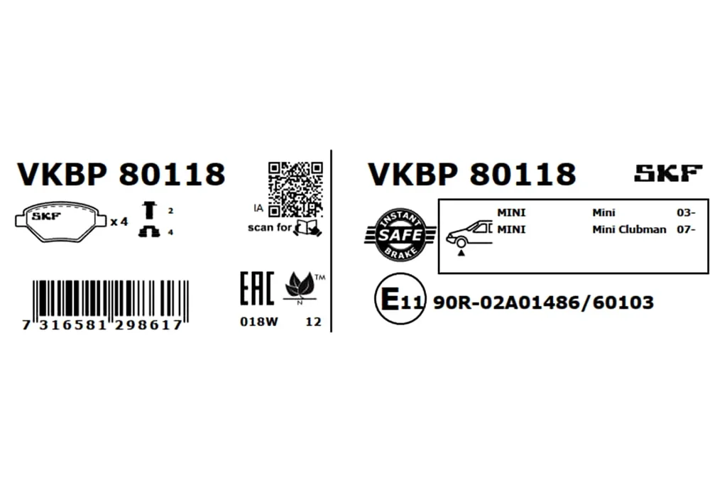 VKBP 80118 SKF Комплект тормозных колодок, дисковый тормоз (фото 7)