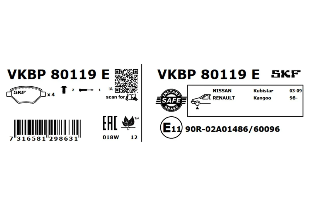 VKBP 80119 E SKF Комплект тормозных колодок, дисковый тормоз (фото 3)