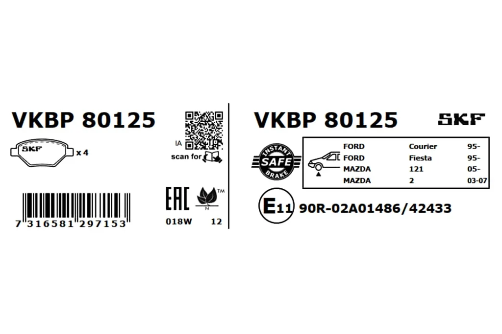 VKBP 80125 SKF Комплект тормозных колодок, дисковый тормоз (фото 2)