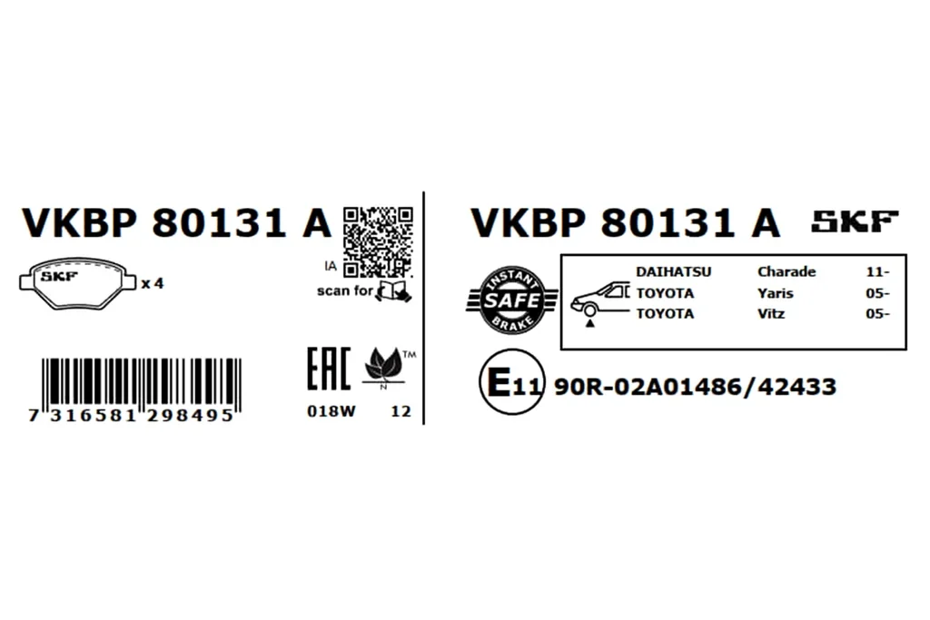 VKBP 80131 A SKF Комплект тормозных колодок, дисковый тормоз (фото 2)