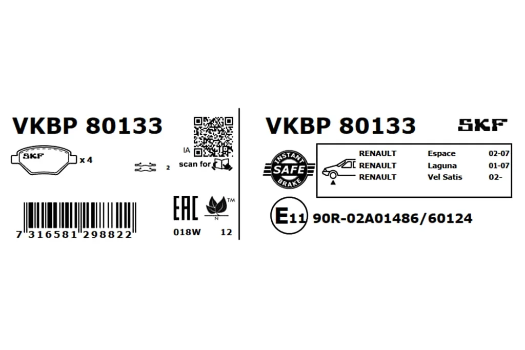 VKBP 80133 SKF Комплект тормозных колодок, дисковый тормоз (фото 2)