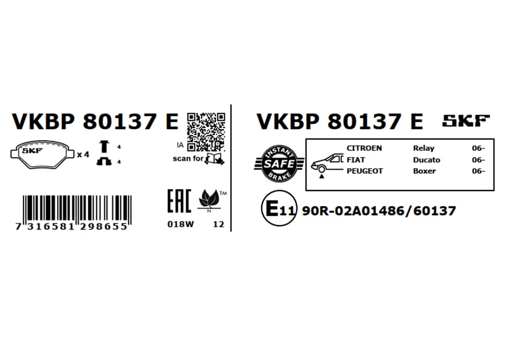 VKBP 80137 E SKF Комплект тормозных колодок, дисковый тормоз (фото 3)