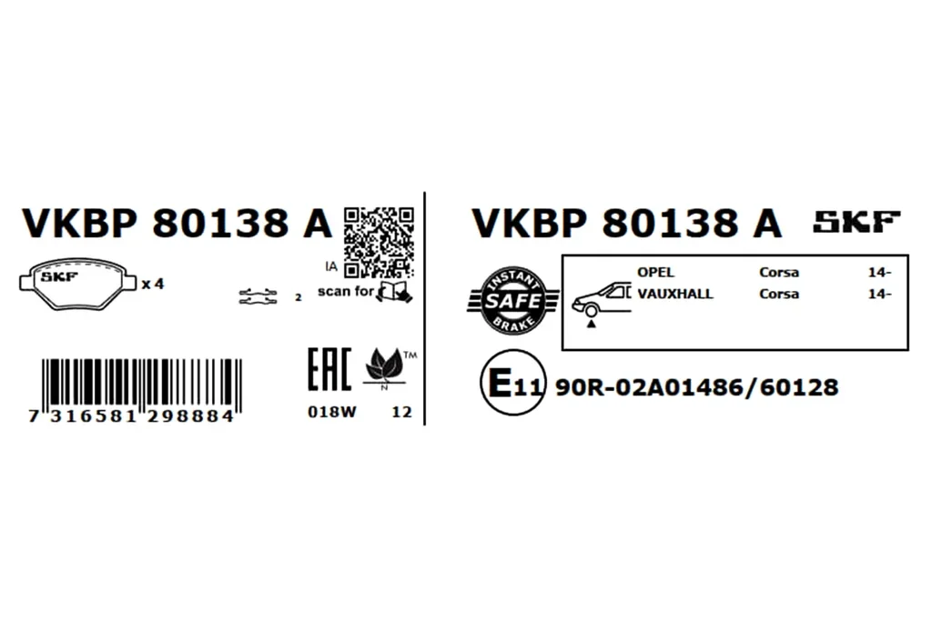 VKBP 80138 A SKF Комплект тормозных колодок, дисковый тормоз (фото 2)