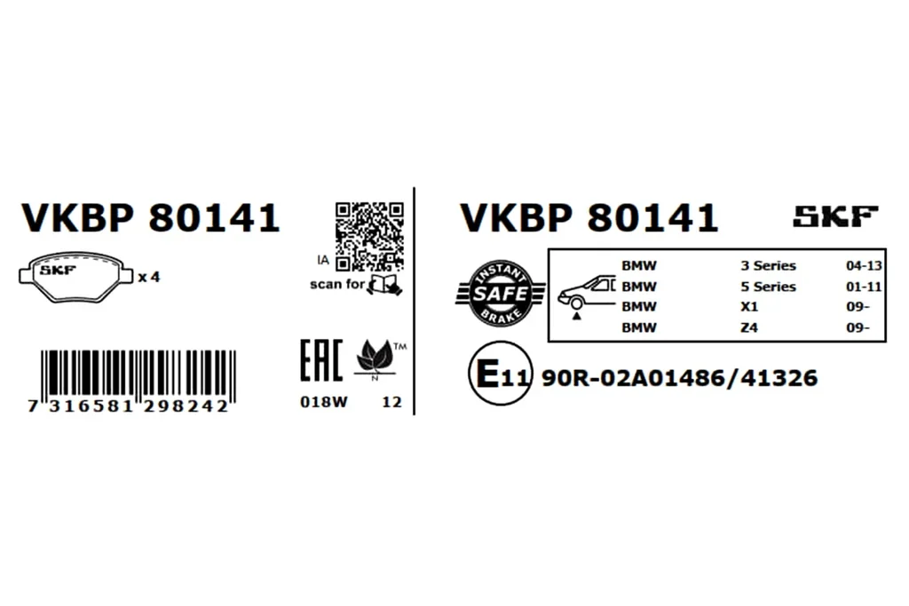 VKBP 80141 SKF Комплект тормозных колодок, дисковый тормоз (фото 4)