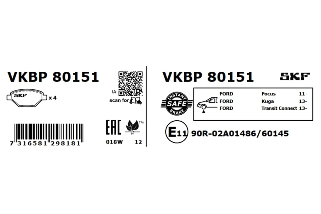 VKBP 80151 SKF Комплект тормозных колодок, дисковый тормоз (фото 6)