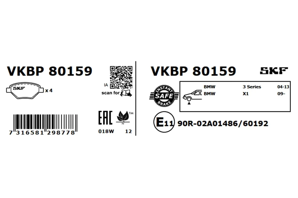 VKBP 80159 SKF Комплект тормозных колодок, дисковый тормоз (фото 2)