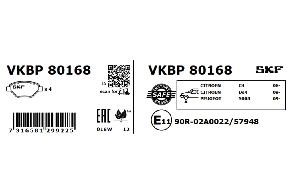 VKBP 80168 SKF Комплект тормозных колодок, дисковый тормоз (фото 6)