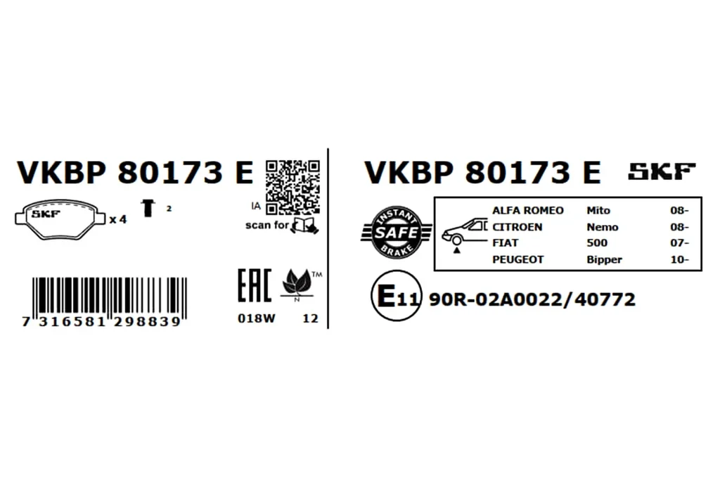 VKBP 80173 E SKF Комплект тормозных колодок, дисковый тормоз (фото 2)