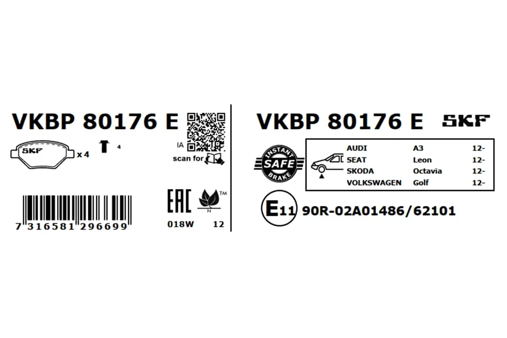 VKBP 80176 E SKF Комплект тормозных колодок, дисковый тормоз (фото 6)