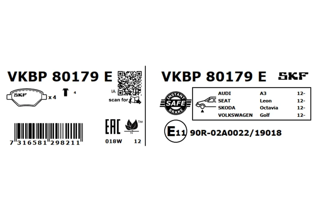 VKBP 80179 E SKF Комплект тормозных колодок, дисковый тормоз (фото 3)