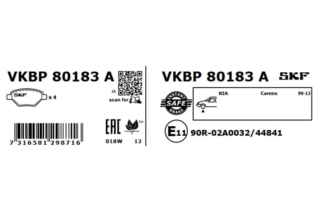 VKBP 80183 A SKF Комплект тормозных колодок, дисковый тормоз (фото 2)