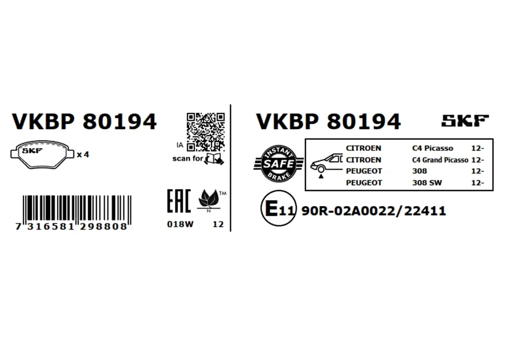 VKBP 80194 SKF Комплект тормозных колодок, дисковый тормоз (фото 6)