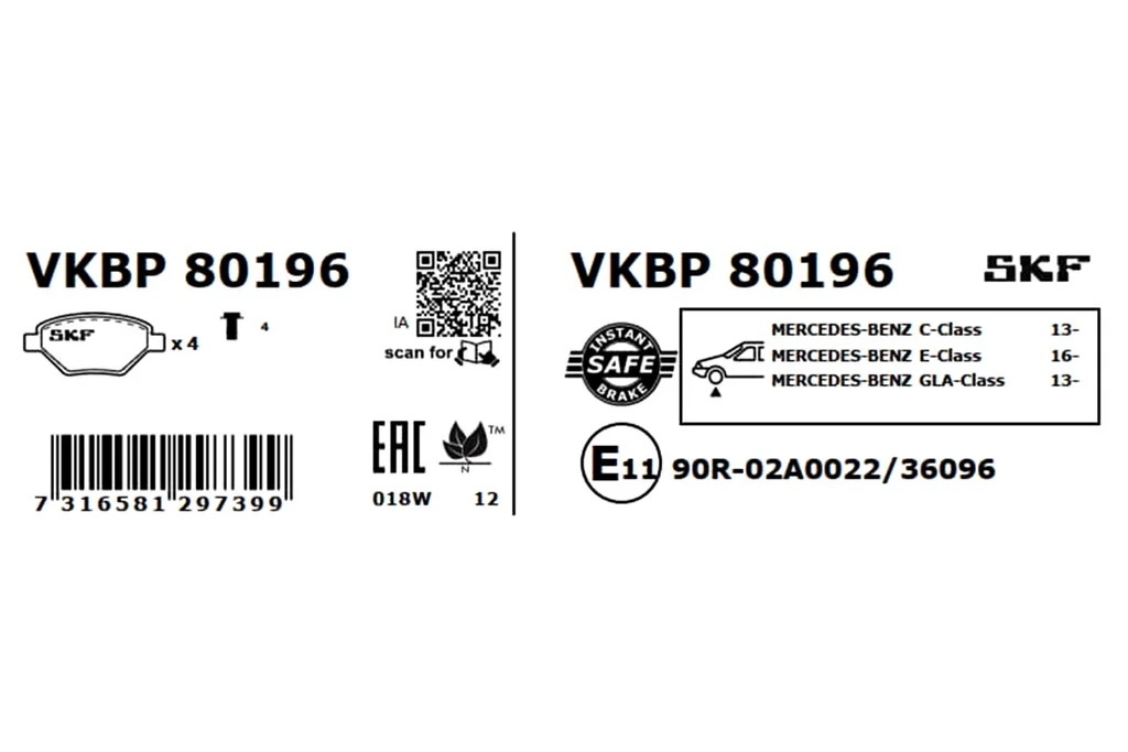 VKBP 80196 SKF Комплект тормозных колодок, дисковый тормоз (фото 2)